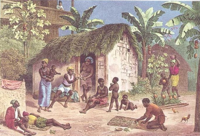 Slaves houses Brazil, 1830's. Johann Moritz Rugendas, Voyage Pittoresque dans le Bresil. Traduit de l'Allemand (Paris, 1835)